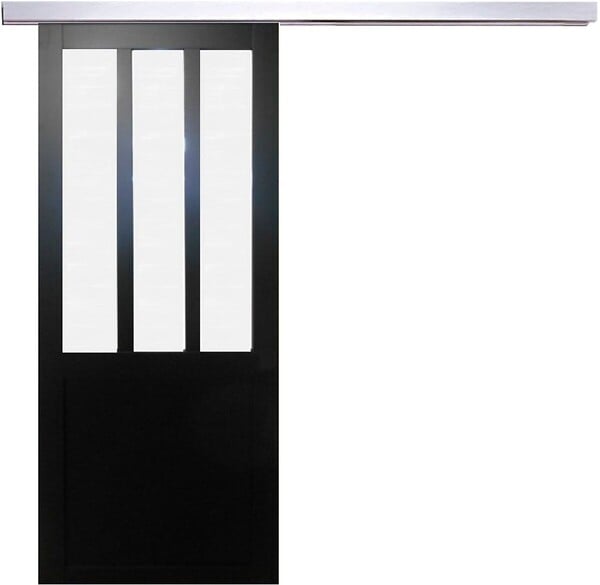 GD MENUISERIES - Porte Coulissante Atelier Noir vitre depoli H204 x L83 cm, Rail Alu - large