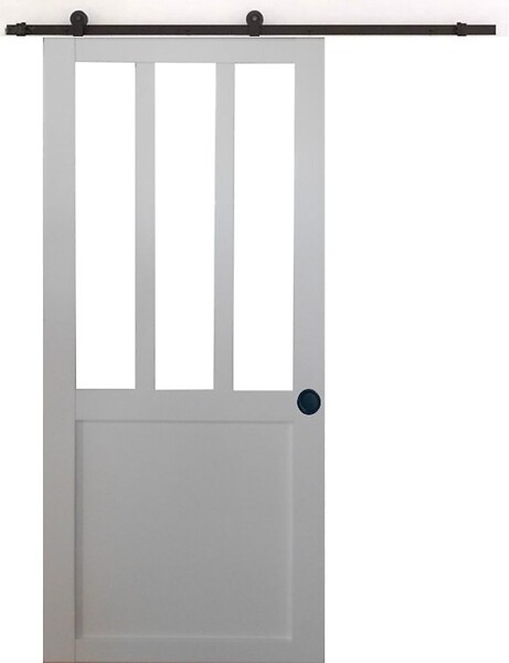 GD MENUISERIES - Porte Coulissante Atelier blanc H204 x L83 cm, Rail Roulettes, Coquilles Noir - large