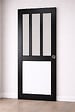 GD MENUISERIES - Porte Coulissante Atelier noir, panneau blanc Vitrée H204 x L73 cm, serrure condamnation - vignette