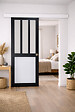 GD MENUISERIES - Porte Coulissante Atelier noir, blanc Vitrée H204 x L83 cm, Rail Alu Bandeau blanc, Coquilles - vignette
