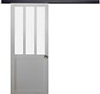 GD MENUISERIES - Porte Coulissante Atelier blanc vitre depoli H204 x L73 cm, Rail Alu bandeau noir, Coquilles - vignette