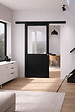 GD MENUISERIES - Porte Coulissante Atelier Noir H204 x L93 cm sans meneau, Rail alu Bandeau Noir, Coquilles - vignette