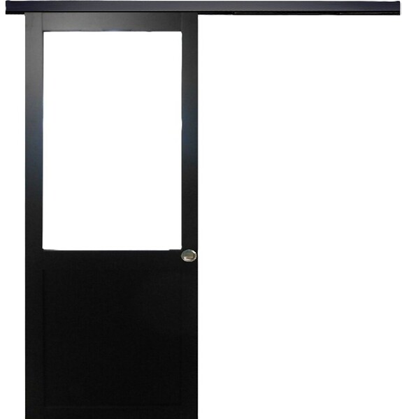 GD MENUISERIES - Porte Coulissante Atelier Noir H204 x L93 cm sans meneau, Rail alu Bandeau Noir, Coquilles - large
