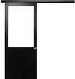 GD MENUISERIES - Porte Coulissante Atelier Noir H204 x L93 cm sans meneau, Rail alu Bandeau Noir, Coquilles - vignette