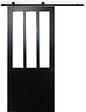 GD MENUISERIES - Porte Coulissante Atelier Noir H204 x L83 cm, Rail roulettes, Coquilles Noir - vignette