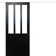 GD MENUISERIES - Porte Coulissante Atelier Noir H204 x L93 cm, Rail Alu Bandeau blanc, Coquilles Noir - vignette