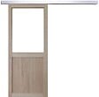 GD MENUISERIES - Porte Coulissante Atelier placage chene Vitrée H204 x L73 cm, Rail Alu - vignette