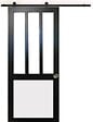 GD MENUISERIES - Porte Coulissante Atelier noir, blanc Vitrée H204 x L83 cm, Rail Roulettes, Coquilles - vignette