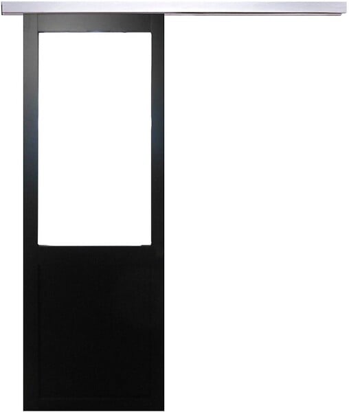 GD MENUISERIES - Porte Coulissante Atelier Noir Vitrée H204 x L93 cm sans meneau, Rail Alu - large