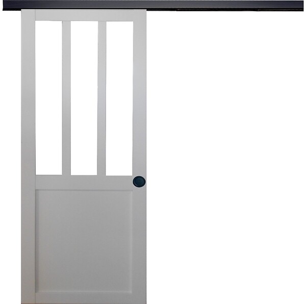 GD MENUISERIES - Porte Coulissante Atelier blanc H204 x L73 cm, Rail Alu bandeau noir, Coquilles Noir - large