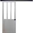 GD MENUISERIES - Porte Coulissante Atelier blanc H204 x L73 cm, Rail Alu bandeau noir, Coquilles Noir - vignette