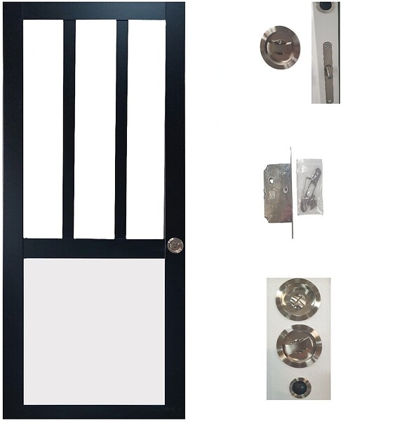 GD MENUISERIES - Porte Coulissante Atelier noir, panneau blanc Vitrée H204 x L83 cm, serrure condamnation - large