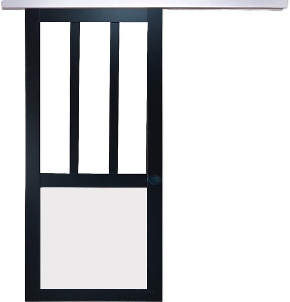 GD MENUISERIES - Porte Coulissante Atelier noir, blanc Vitrée H204 x L73 cm, Rail Alu, Coquilles Noir - large