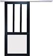 GD MENUISERIES - Porte Coulissante Atelier noir, blanc Vitrée H204 x L73 cm, Rail Alu, Coquilles Noir - vignette
