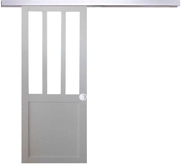 GD MENUISERIES - Porte Coulissante Atelier Blanc H204 x L83 cm, Rail Alu, Coquilles blanc - large