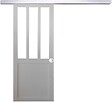 GD MENUISERIES - Porte Coulissante Atelier Blanc H204 x L83 cm, Rail Alu, Coquilles blanc - vignette