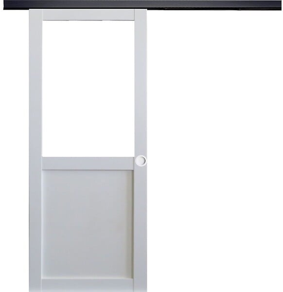 GD MENUISERIES - Porte Coulissante Atelier blanc sans meneau H204 x L93 cm, Rail Alu bandeau noir, Coquilles blanc - large