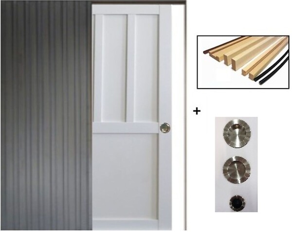 GD MENUISERIES - Porte Coulissante Atelier Blanc 2 panneaux H204 x L73 cm, Galandage, kit finition (coquille et tire doigt) - large
