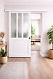 GD MENUISERIES - Porte Coulissante Atelier Blanc vitre depoli H204 x l93 cm, Rail alu Bandeau Blanc, Coquilles - vignette