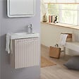 GODART - Meuble lave-mains Strié Beige cachemire avec porte serviette intégré pour Robinet à droite Solo - vignette