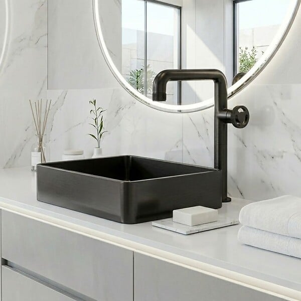 ESSEBAGNO - Factory mitigeur lavabo haut gris gun métal - large