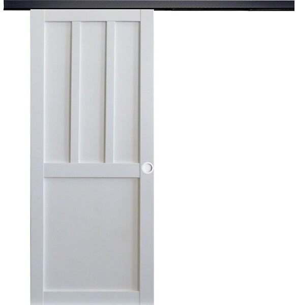 GD MENUISERIES - Porte Coulissante Atelier 2 panneaux blanc H204 x L83 cm, Rail Alu bandeau noir, Coquilles blanc - large