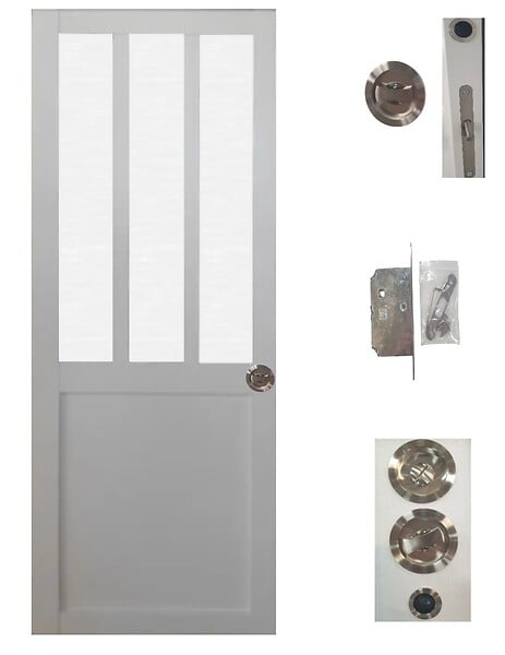 GD MENUISERIES - Porte Coulissante Atelier Blanc vitre depoli H204 x L93 cm, serrure condamnation - large