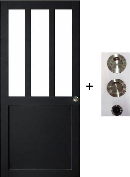 GD MENUISERIES - Porte Coulissante Atelier Noir H204 x L83 cm, coquilles, tire doigt - large