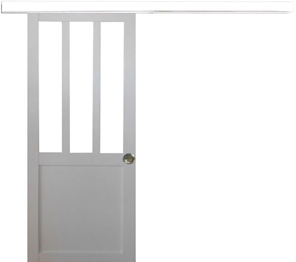 GD MENUISERIES - Porte Coulissante Atelier Blanc H204 x L83 cm, Rail alu Bandeau Blanc, Coquilles - large