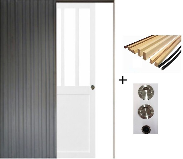 GD MENUISERIES - Porte Coulissante Atelier Blanc H204 x L93 cm, Galandage, kit finition (coquille et tire doigt) - large