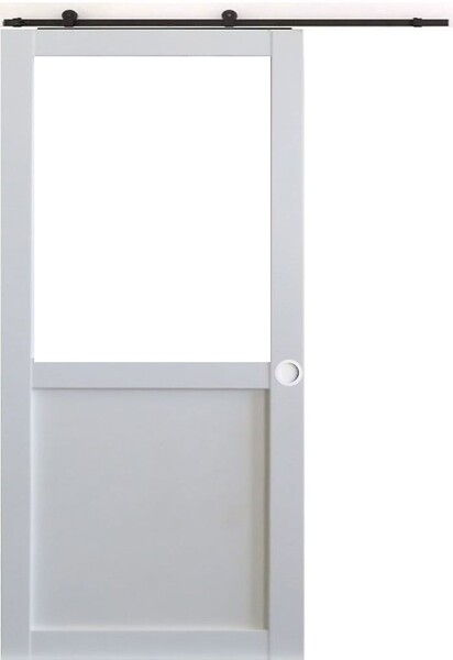 GD MENUISERIES - Porte Coulissante Atelier blanc H204 x L73 cm sans meneau, Rail Roulettes, Coquilles blanc - large