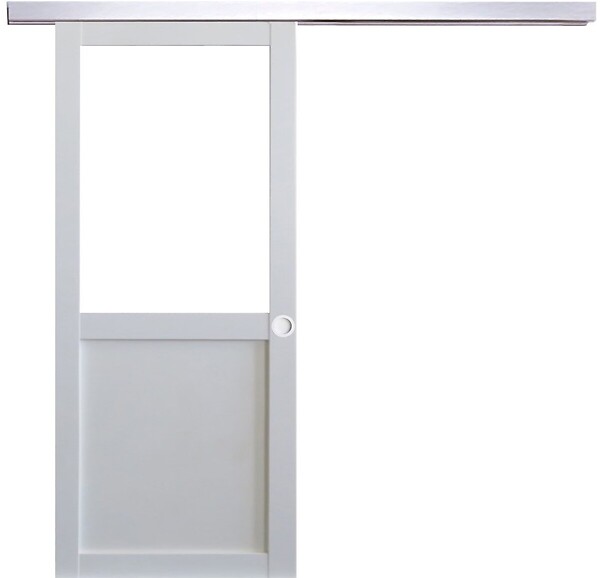 GD MENUISERIES - Porte Coulissante Atelier Blanc H204 x L83 cm sans meneau, Rail Alu, Coquilles blanc - large