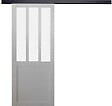 GD MENUISERIES - Porte Coulissante Atelier blanc vitre depoli H204 x L93 cm, Rail Alu bandeau noir - vignette