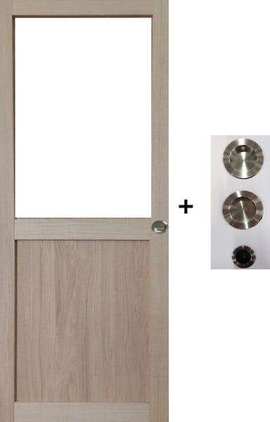 GD MENUISERIES - Porte Coulissante Atelier placage chene Vitrée H204 x L73 cm, coquilles, tire doigt - large