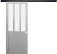 GD MENUISERIES - Porte Coulissante Atelier blanc vitre depoli H204 x L73 cm, Rail Alu bandeau noir, Coquilles blanc - vignette