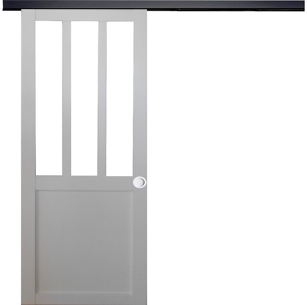 GD MENUISERIES - Porte Coulissante Atelier blanc H204 x L93 cm, Rail Alu bandeau noir, Coquilles blanc - large