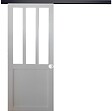 GD MENUISERIES - Porte Coulissante Atelier blanc H204 x L93 cm, Rail Alu bandeau noir, Coquilles blanc - vignette
