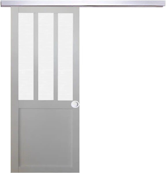 GD MENUISERIES - Porte Coulissante Atelier Blanc vitre depoli H204 x L93 cm, Rail Alu, Coquilles blanc - large