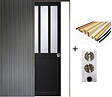 GD MENUISERIES - Porte Coulissante Atelier Noir vitre depoli H204 x L93 cm, Galandage, kit finition (coquille et tire doigt) - vignette