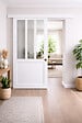 GD MENUISERIES - Porte Coulissante Atelier Blanc H204 x L73 cm, Rail alu Bandeau Blanc, Coquilles - vignette