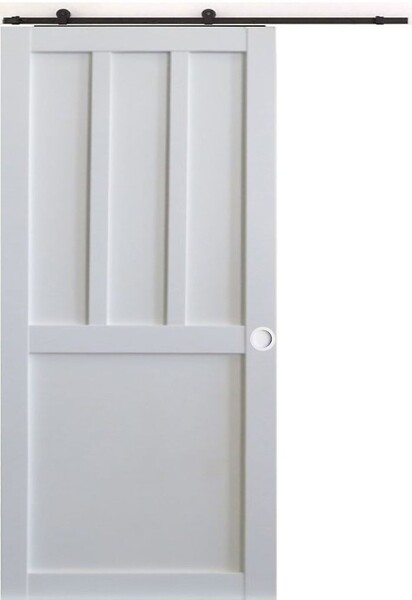 GD MENUISERIES - Porte Coulissante Atelier 2 Panneaux Blanc H204 X L83 cm, Rail Roulettes, Coquilles Blanc - large