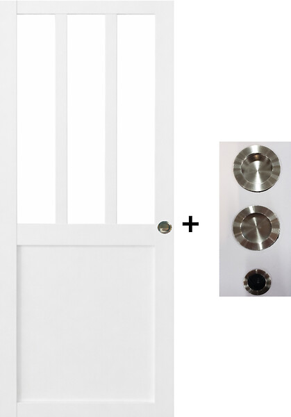 GD MENUISERIES - Porte Coulissante Atelier Blanc H204 x L93 cm, coquilles, tire doigt - large