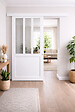 GD MENUISERIES - Porte Coulissante Atelier Blanc H204 x L83 cm, Rail alu Bandeau Blanc, Coquilles blanc - vignette