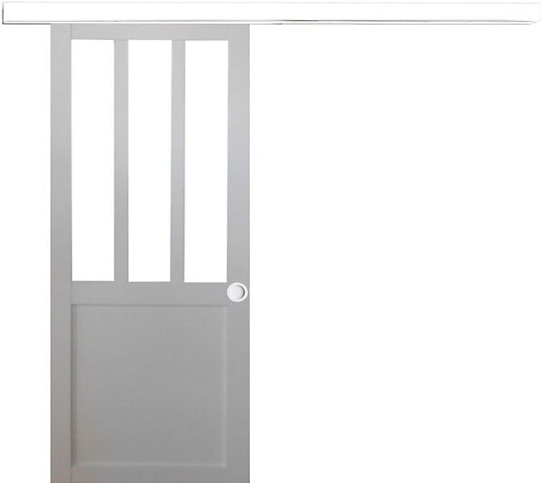 GD MENUISERIES - Porte Coulissante Atelier Blanc H204 x L83 cm, Rail alu Bandeau Blanc, Coquilles blanc - large
