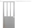 GD MENUISERIES - Porte Coulissante Atelier Blanc H204 x L83 cm, Rail alu Bandeau Blanc, Coquilles blanc - vignette