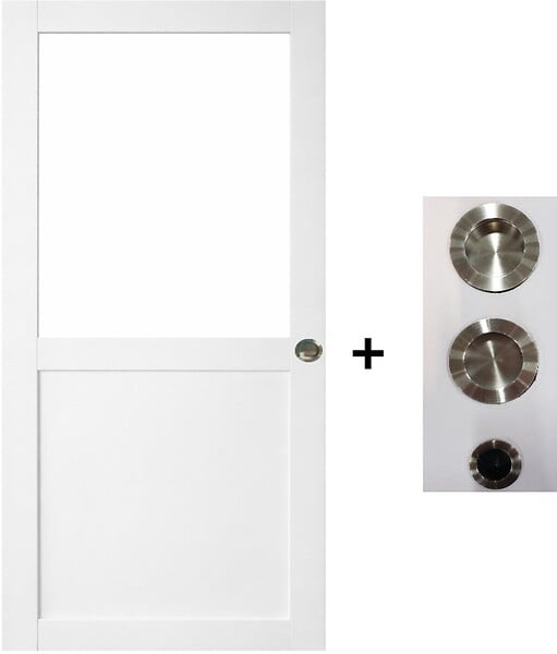 GD MENUISERIES - Porte Coulissante Atelier Blanc H204 x L83 cm sans meneau, coquilles, tire doigt - large