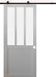 GD MENUISERIES - Porte Coulissante Atelier blanc vitre depoli H204 x L73 cm, Rail Roulettes, Coquilles blanc - vignette