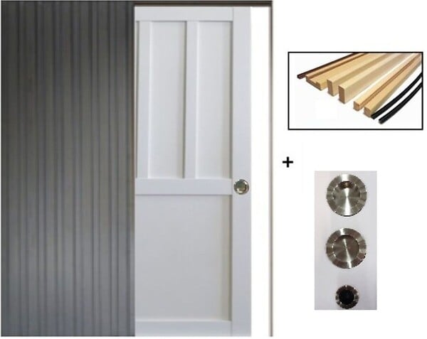 GD MENUISERIES - Porte Coulissante Atelier Blanc 2 panneaux H204 x L83 cm, Galandage, kit finition (coquille et tire doigt) - large