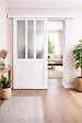 GD MENUISERIES - Porte Coulissante Atelier Blanc vitre depoli H204 x L83 cm, Rail alu Bandeau Blanc, Coquilles blanc - vignette