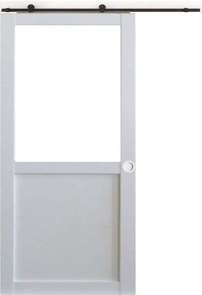 GD MENUISERIES - Porte Coulissante Atelier blanc H204 x L93 cm sans meneau, Rail Roulettes, Coquilles blanc - large